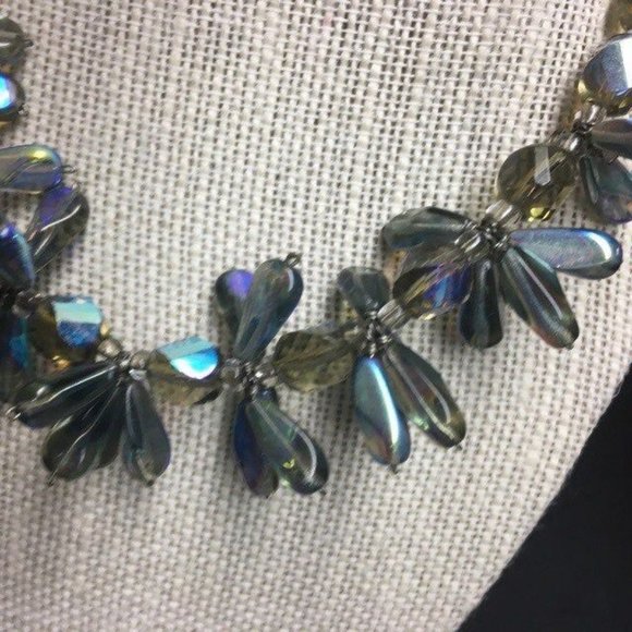 Iridescent Chunky Statement Necklace Faceted Green Blue Purple Silver Lobster - Picture 3 of 7